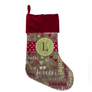 Personalized Creations Christmas Stocking "Lorelei" Initial All Over Red Trim